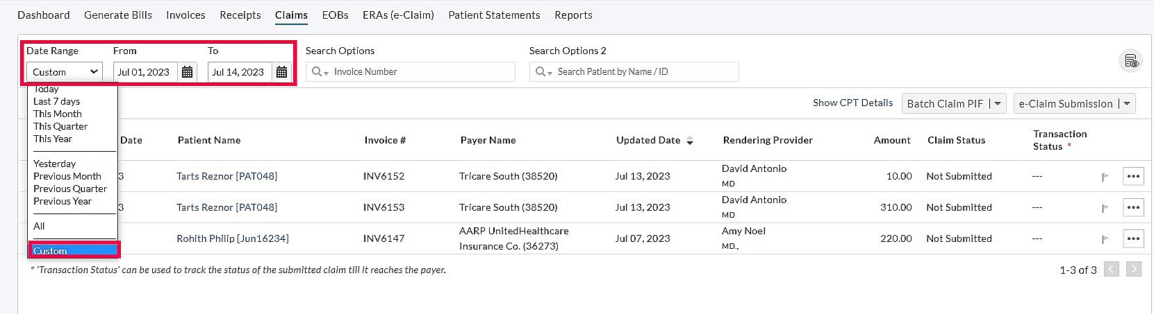 Claim Date Range Claim Date Range
