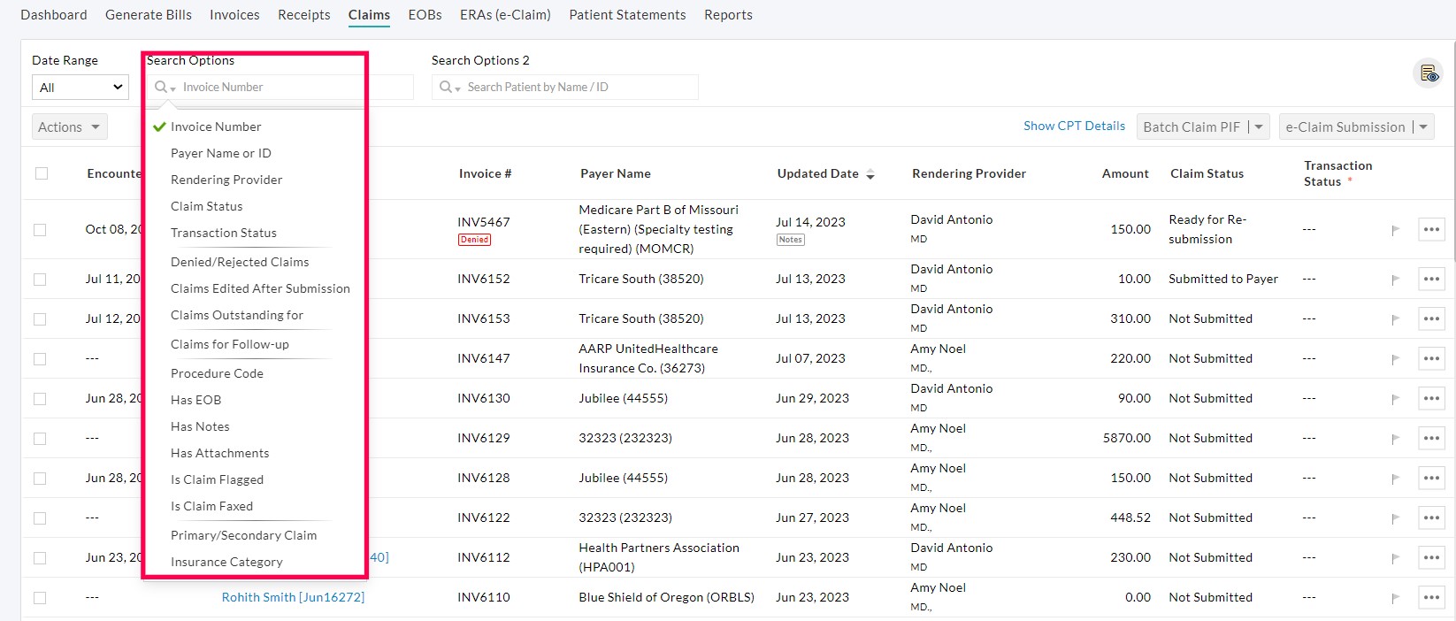 Claim Search Option Claim Search Option