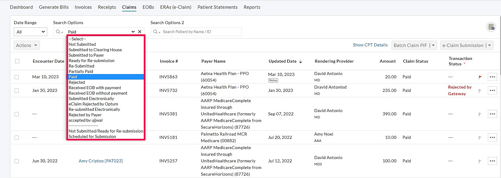 Claim Search Option Claim Search Option