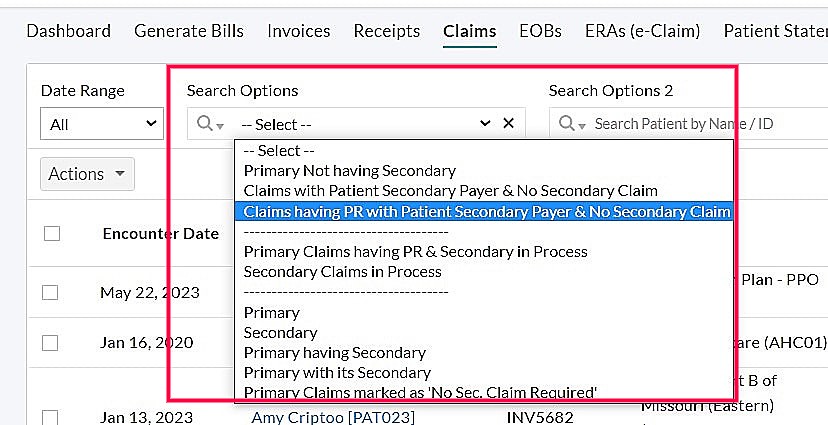 Claim Search Option Claim Search Option
