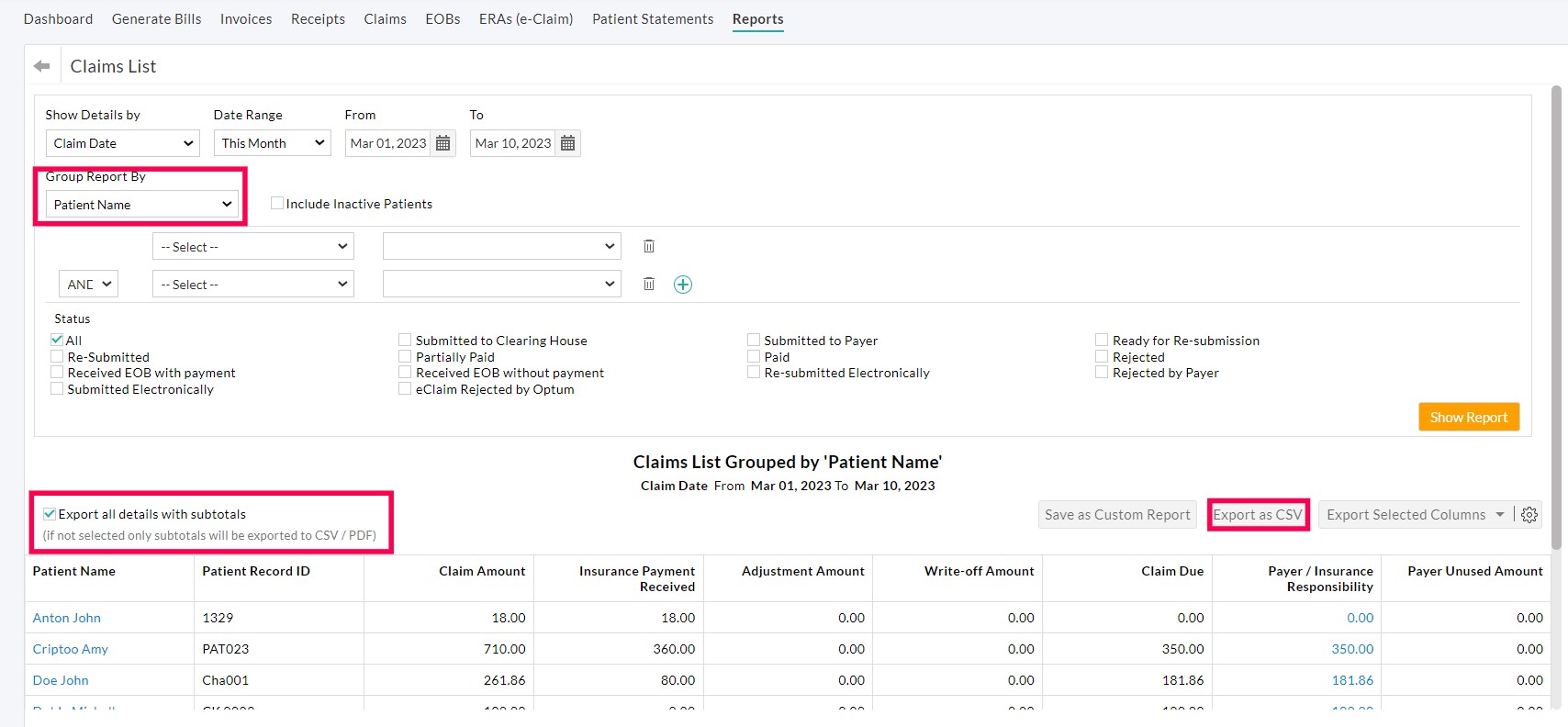 Claims List Claims List