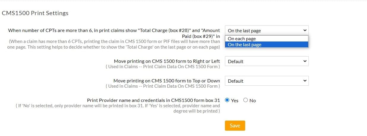 CMS1500 Print Settings CMS1500 Print Settings