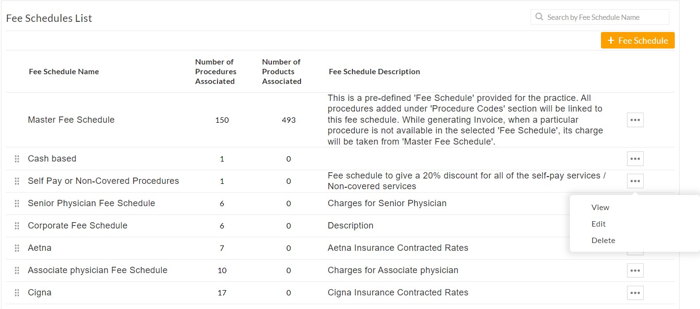 Delete Fee Schedule Option Delete Fee Schedule Option
