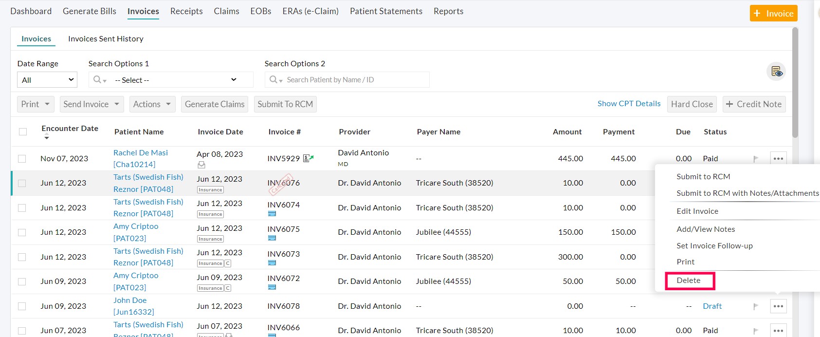 Delete the Draft Invoice