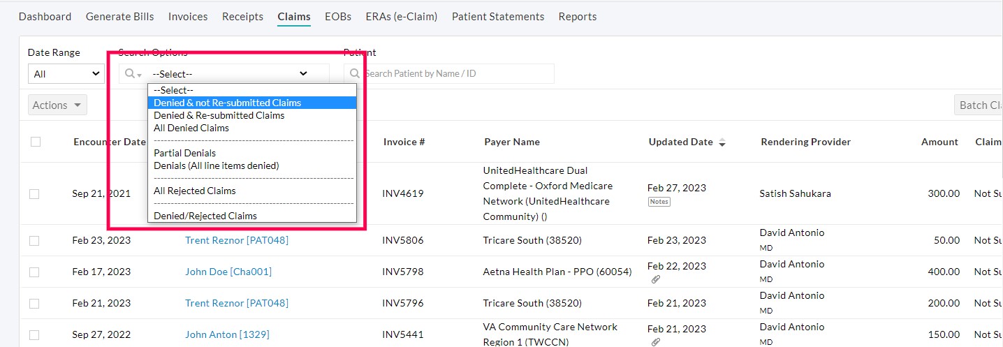 Denied and not Re-submitted Claims Denied and not Re-submitted Claims