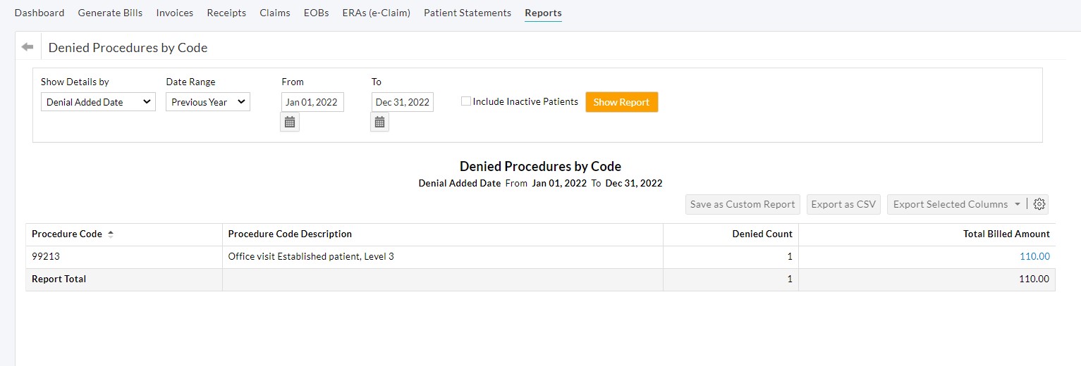 Denied Procedures by Code Denied Procedures by Code