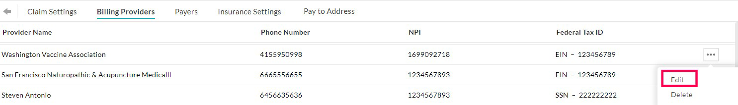 Edit Billing Provider
