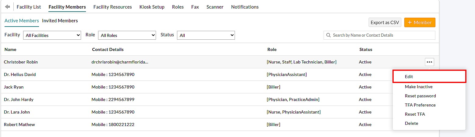 Edit Facility Member Edit Facility Member
