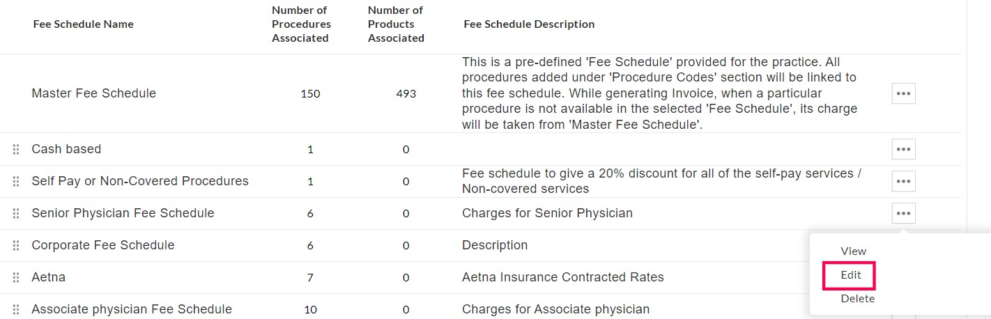 Edit Fee Schedule Option Edit Fee Schedule Option