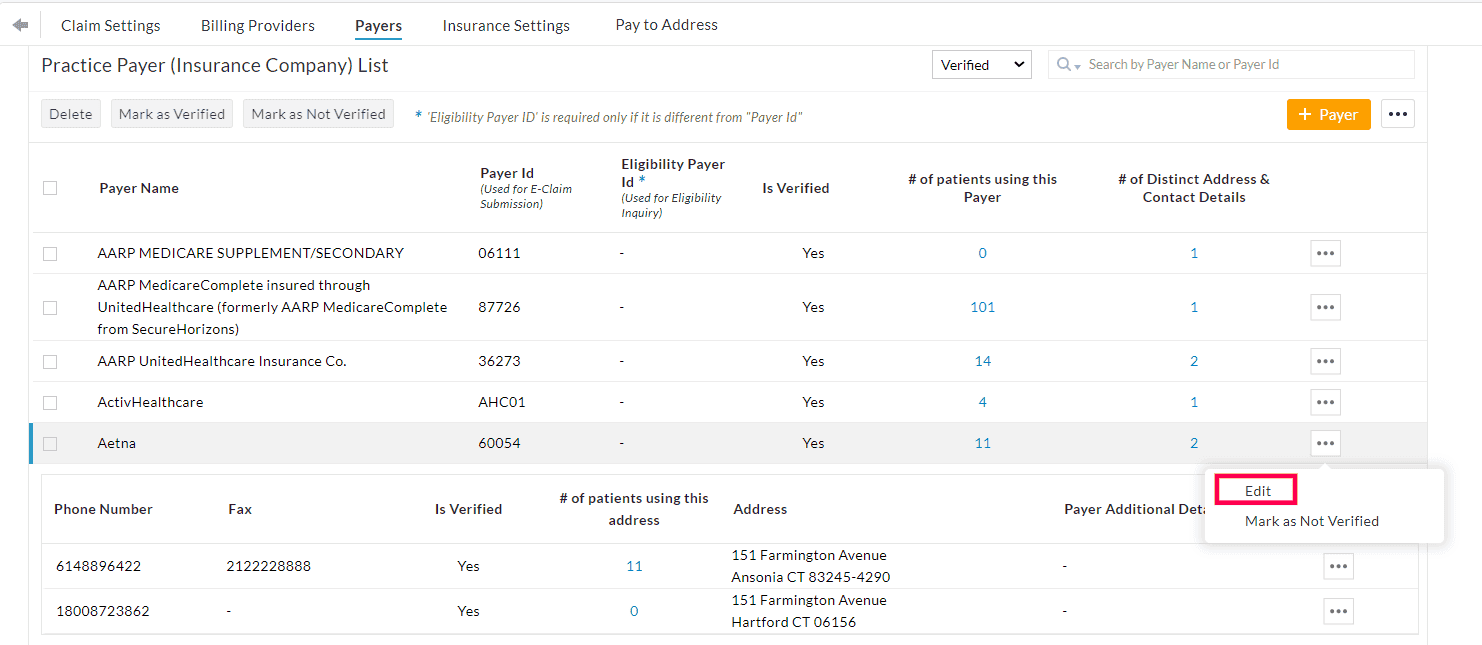 Edit Payer Edit Payer