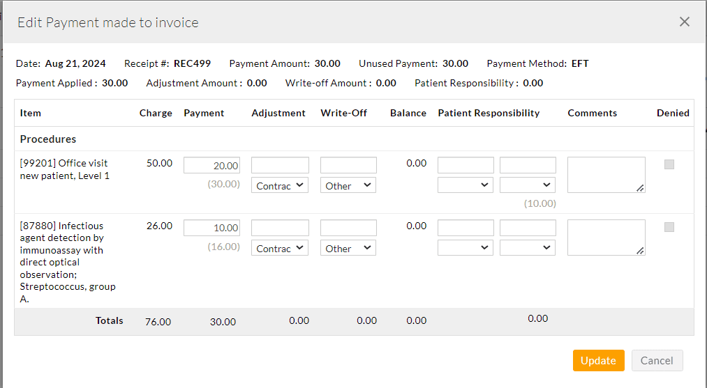 Edit Payment Made to Invoice