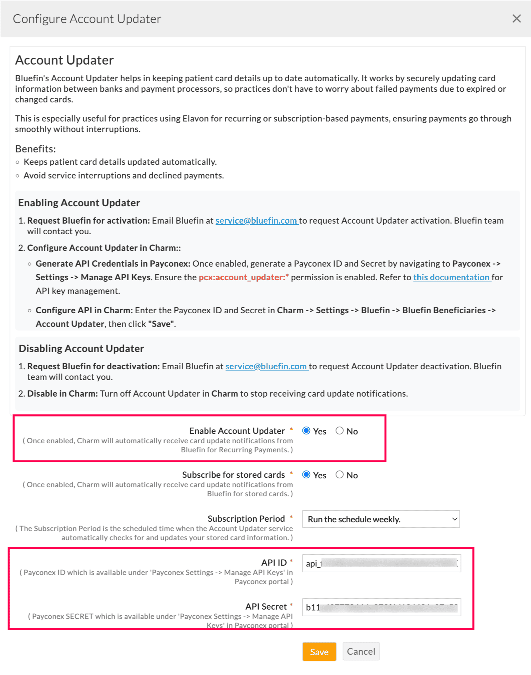 Enable Account Updater in Charm Enable Account Updater in Charm
