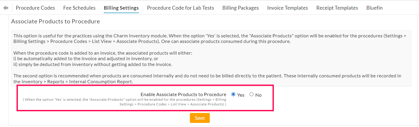 Enable Associate Products to Procedures