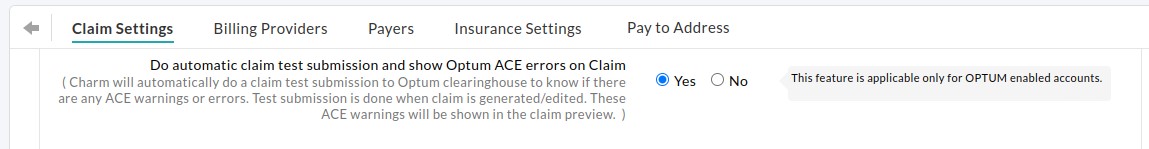 Enable/Disable Automatic Optum ACE Testing Enable/Disable Automatic Optum ACE Testing