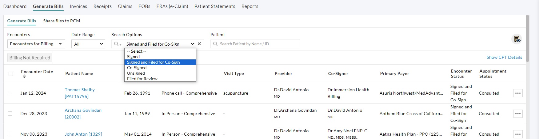 Encounter Status Filter
