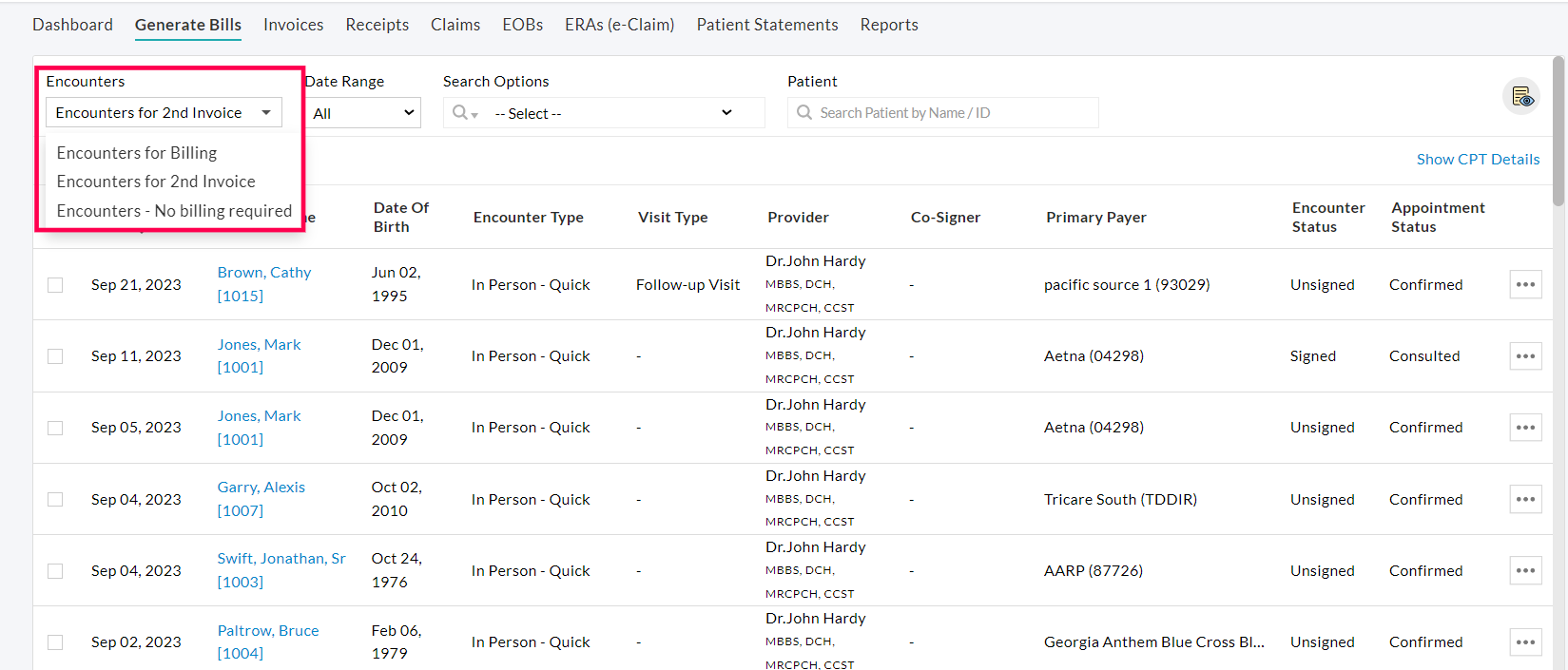 Encounters for Billing