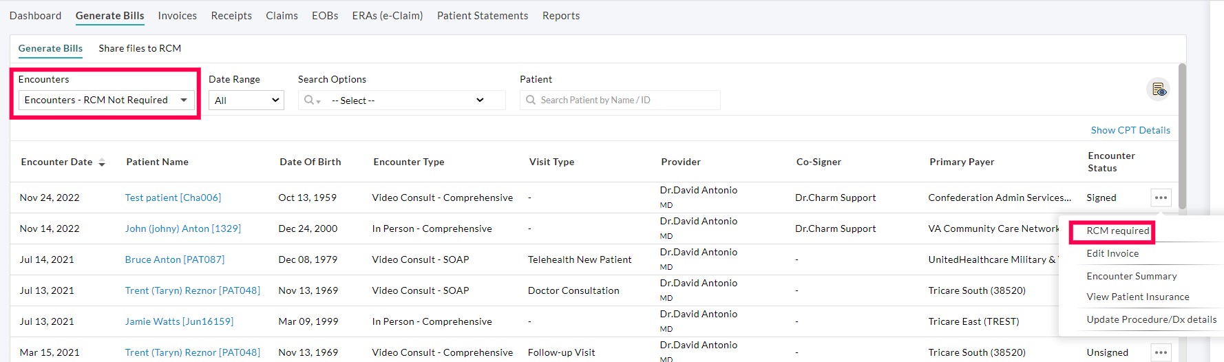 Encounters RCM Not Required