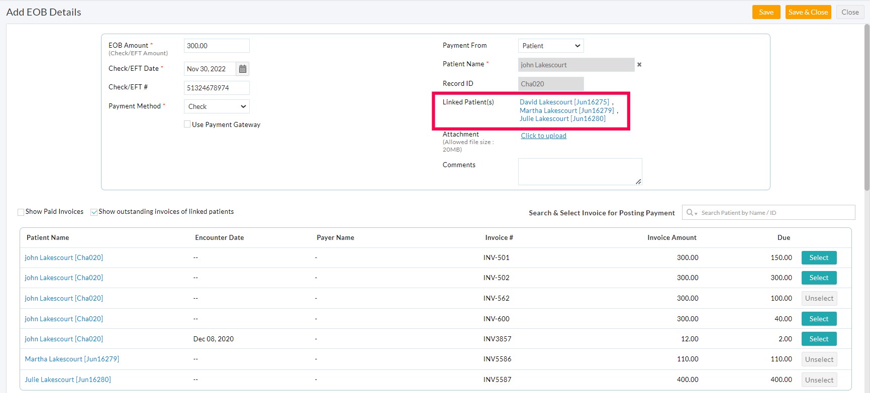 EOB Linked Patient EOB Linked Patient