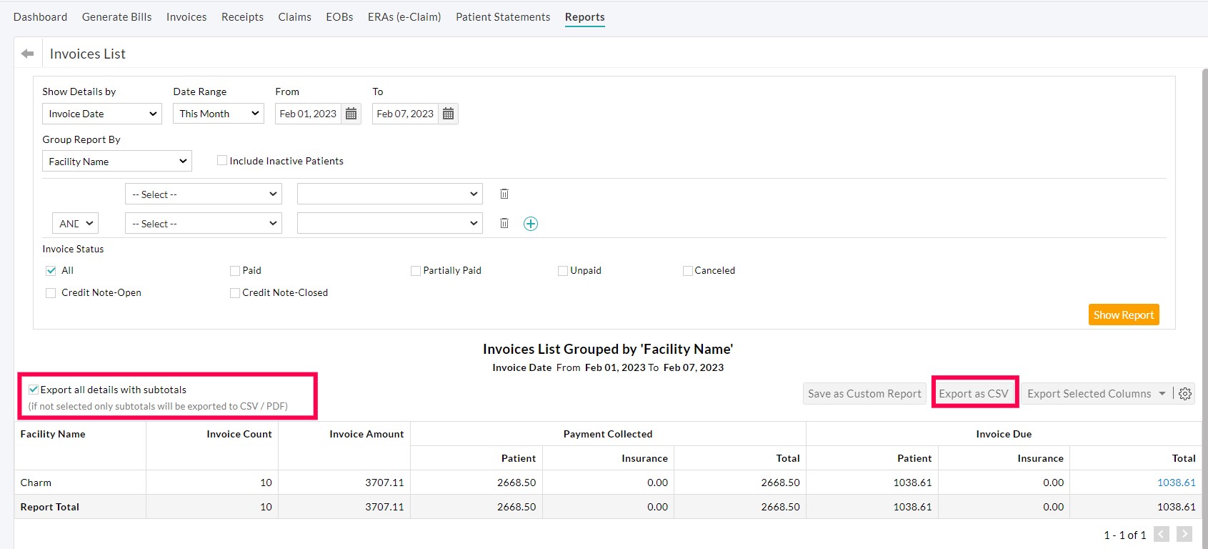 Export all the Report Details with Subtotals