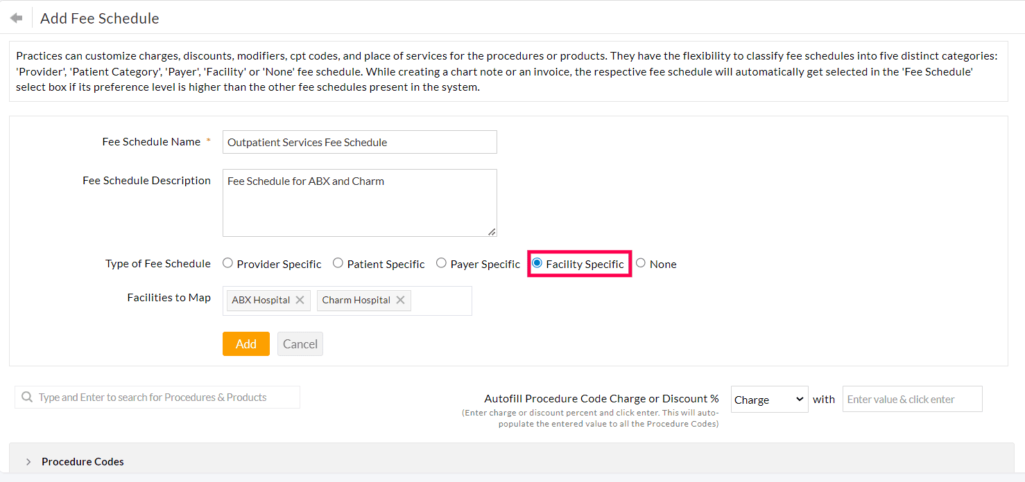 Facility Specific Fee Sschedule Facility Specific Fee Sschedule
