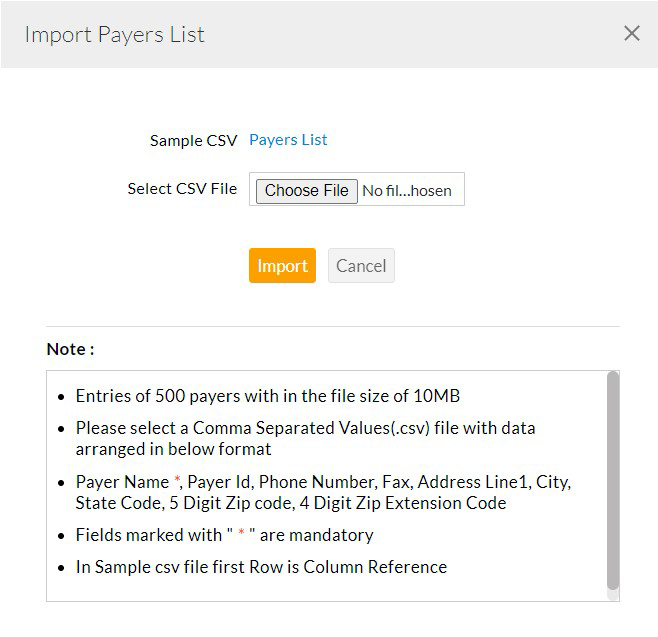 Import Payer List Import Payer List