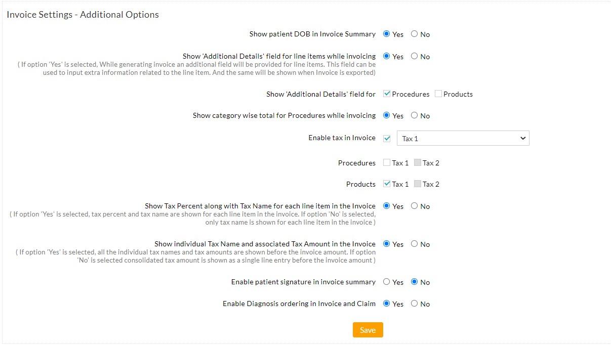 Invoice Settings - Additional options