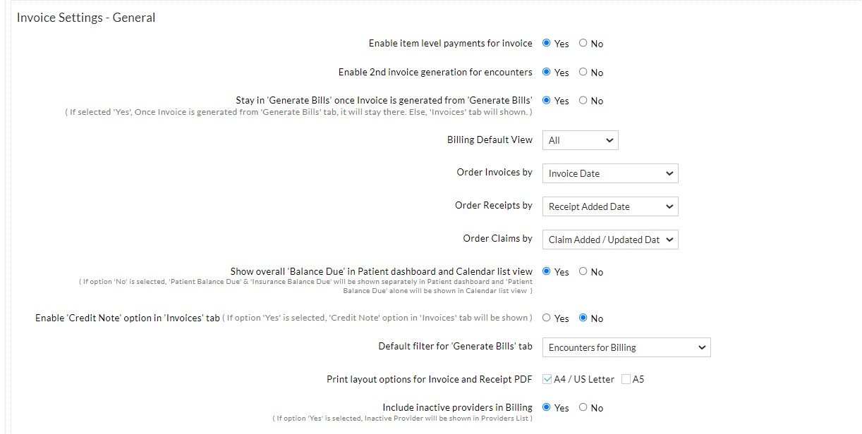 Invoice Settings - General Invoice Settings - General