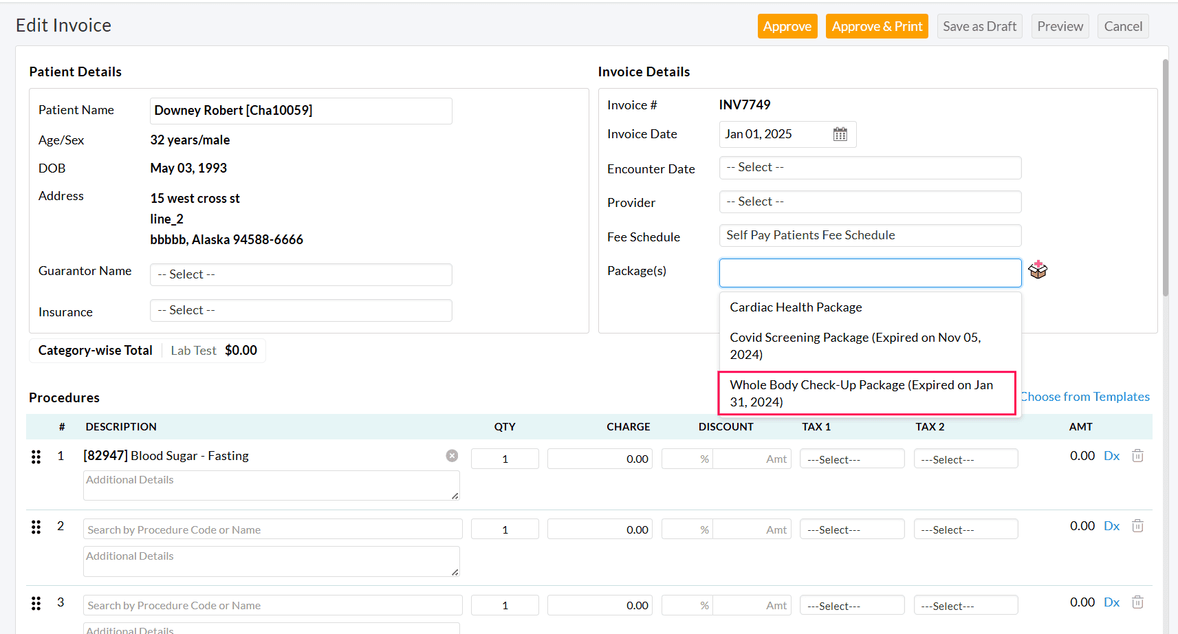 Invoice Showing Expired Package