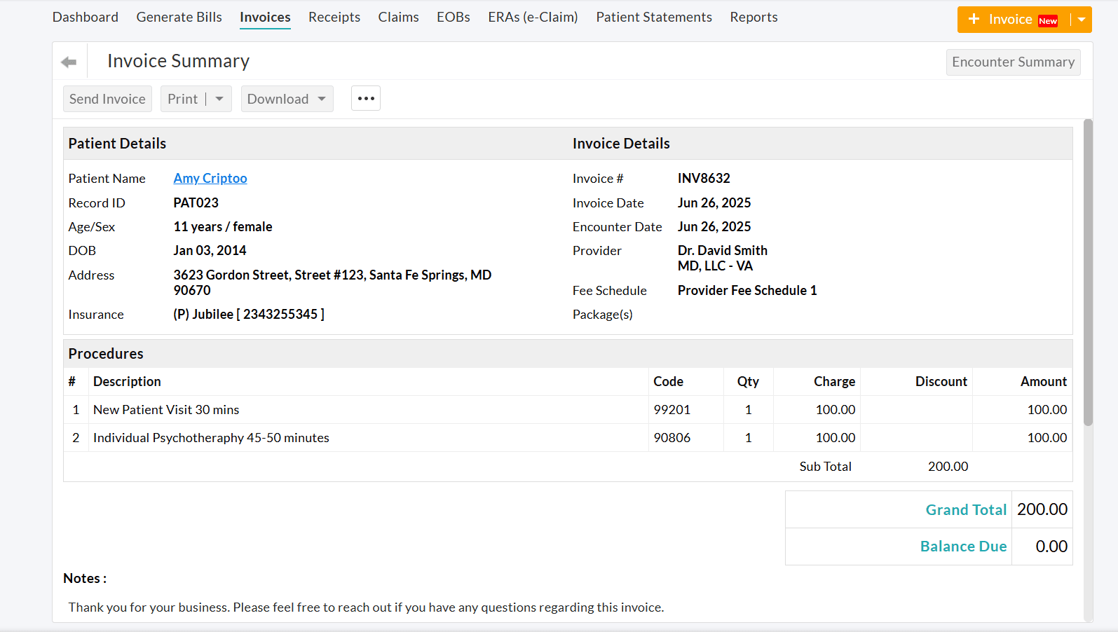Invoice Summary View