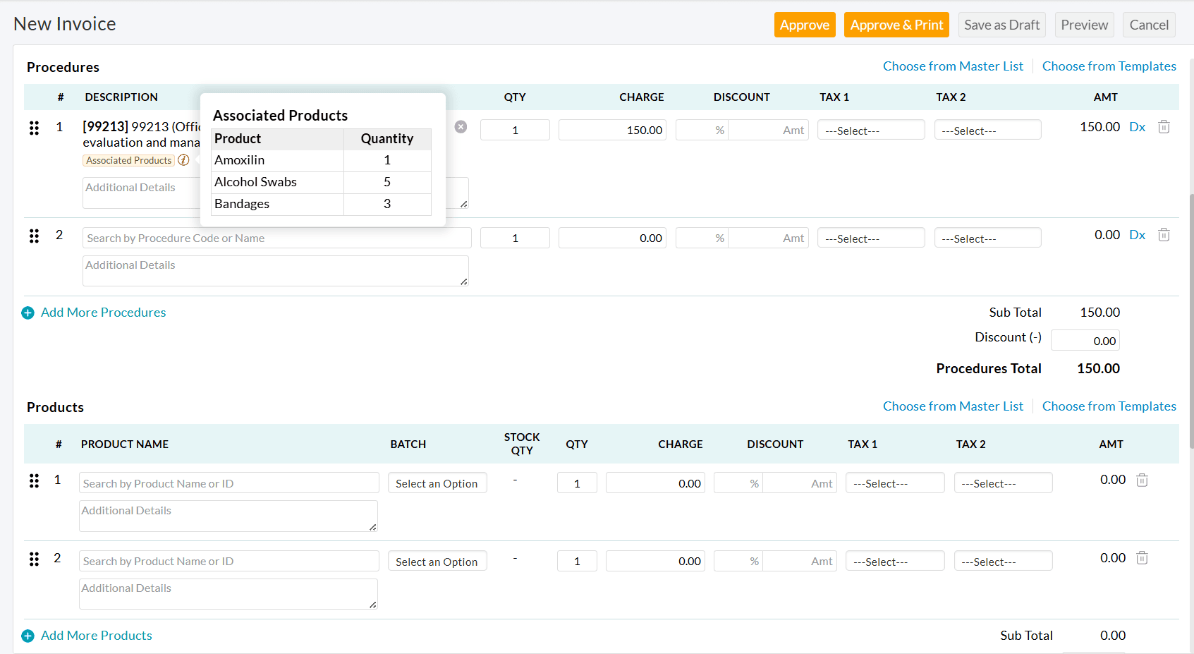 Invoice without Products