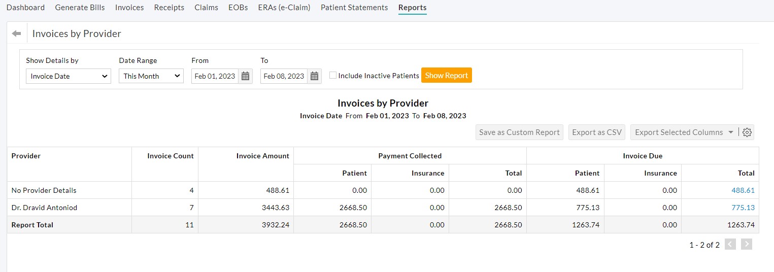 Invoices by Provider