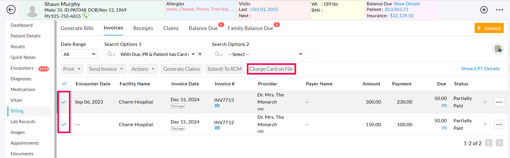 Invoices Charge Card on File