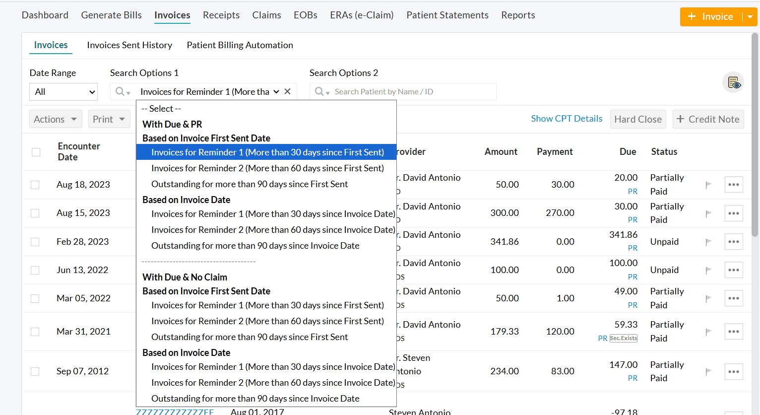 Invoices for Reminder Communication Invoices for Reminder Communication