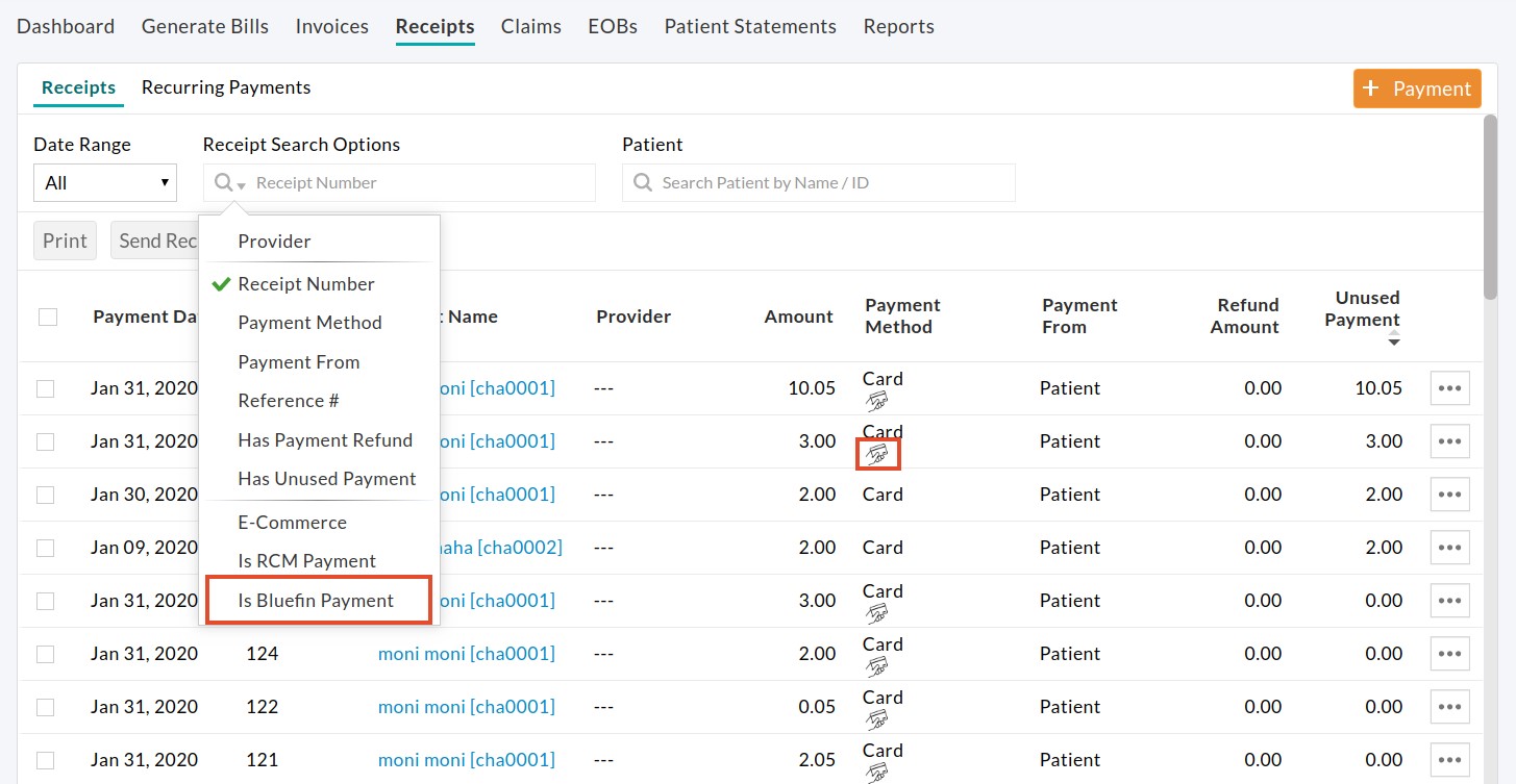Is Bluefin Payment Option Receipts