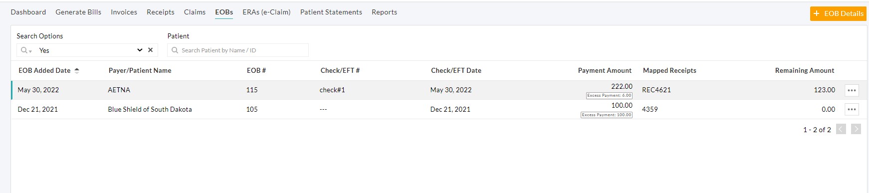 List EOBs with Excess Payments List EOBs with Excess Payments