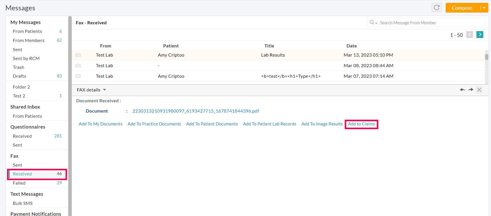 Map Fax Message to Claim Map Fax Message to Claim