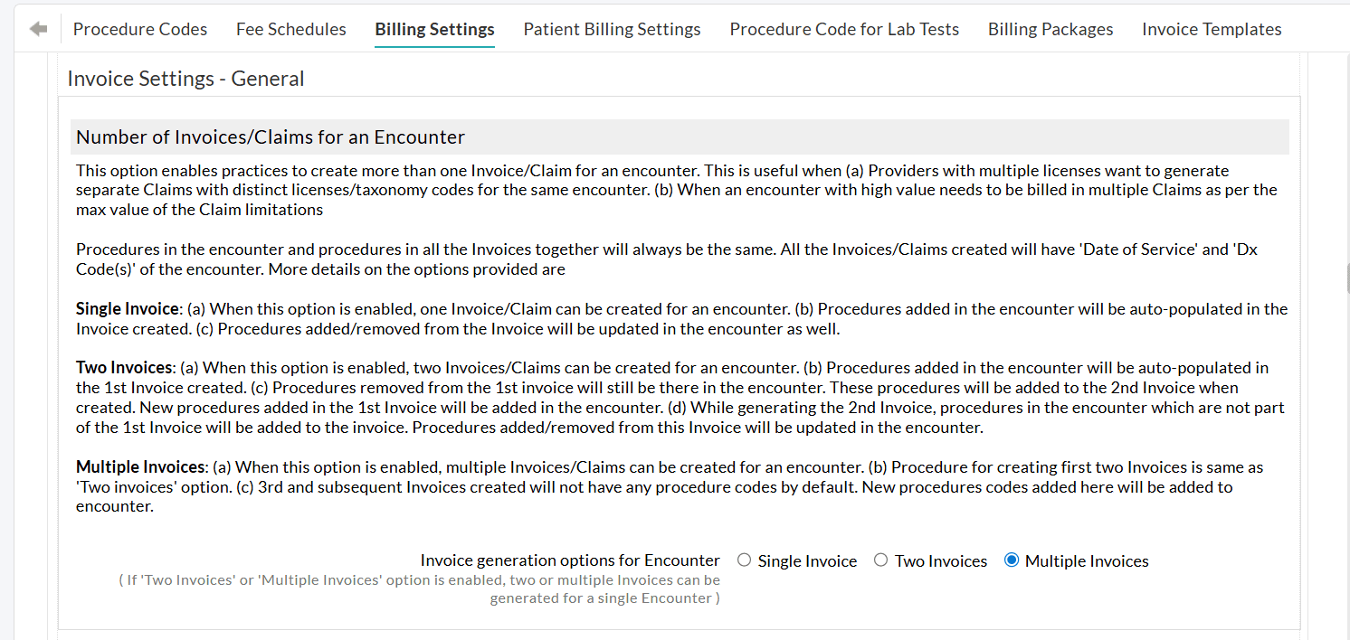 Multiple Invoice Setting