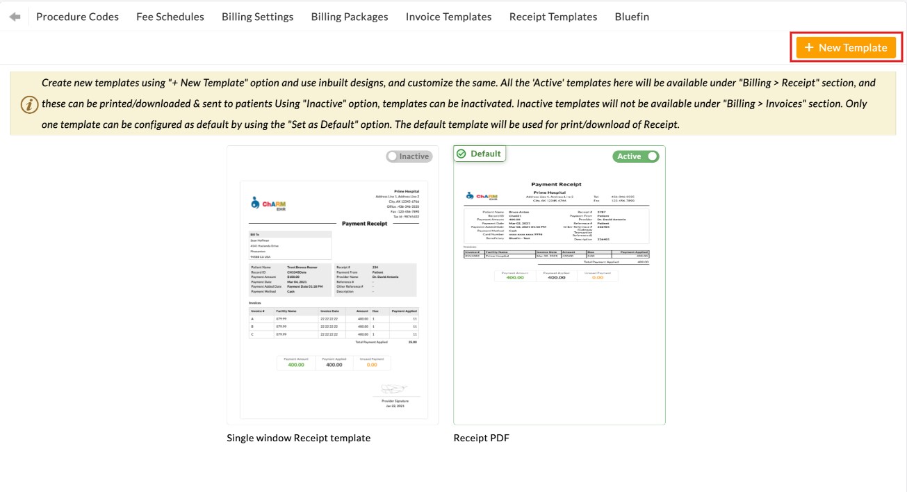 New Receipt Templates Option