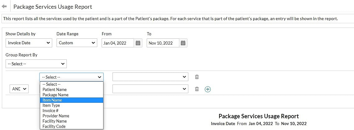 Package Services Usage Report