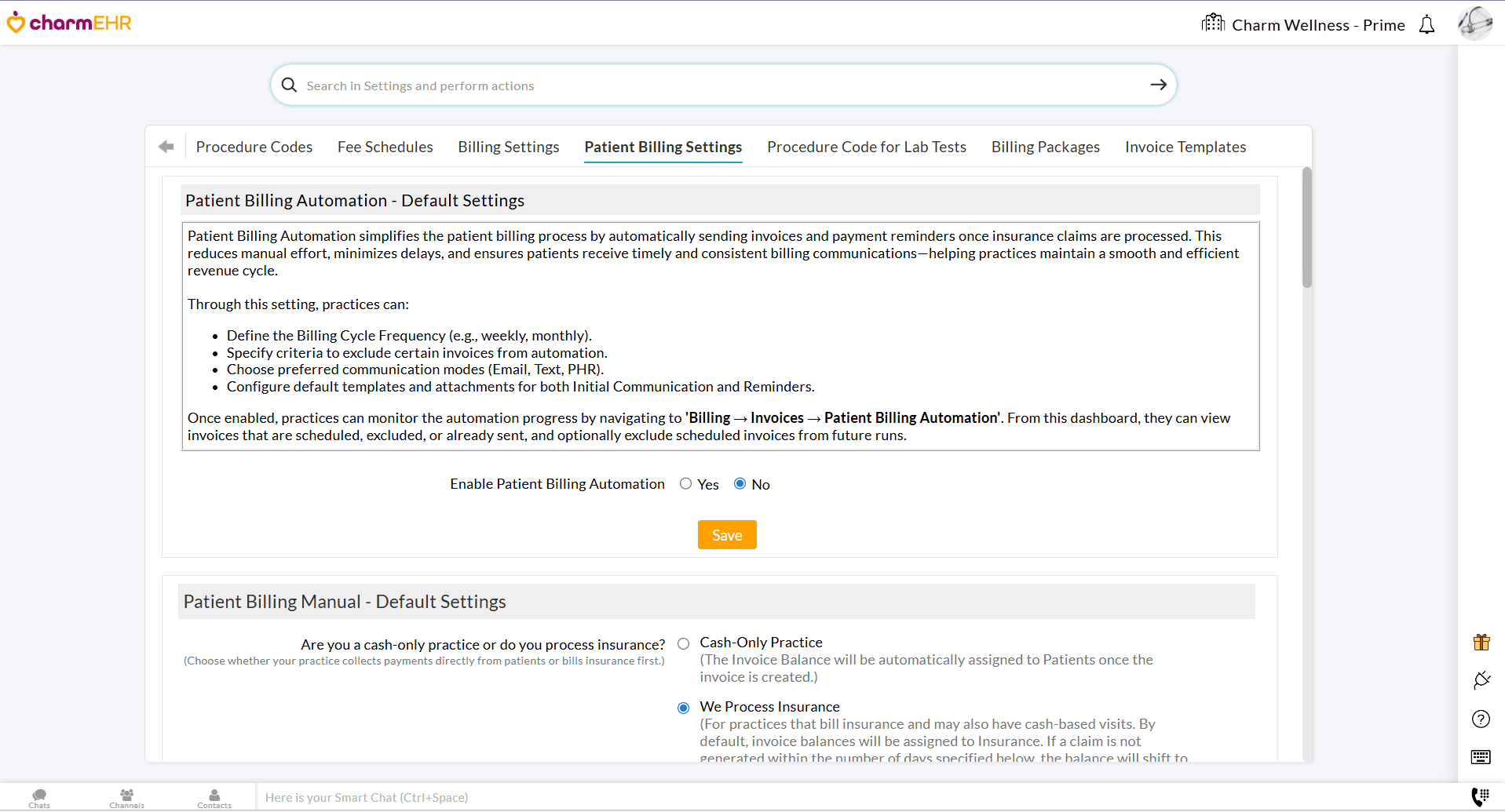 Patient Billing Settings
