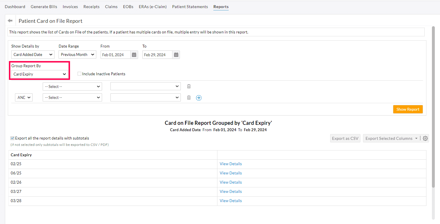 Patient Card on File Report Patient Card on File Report