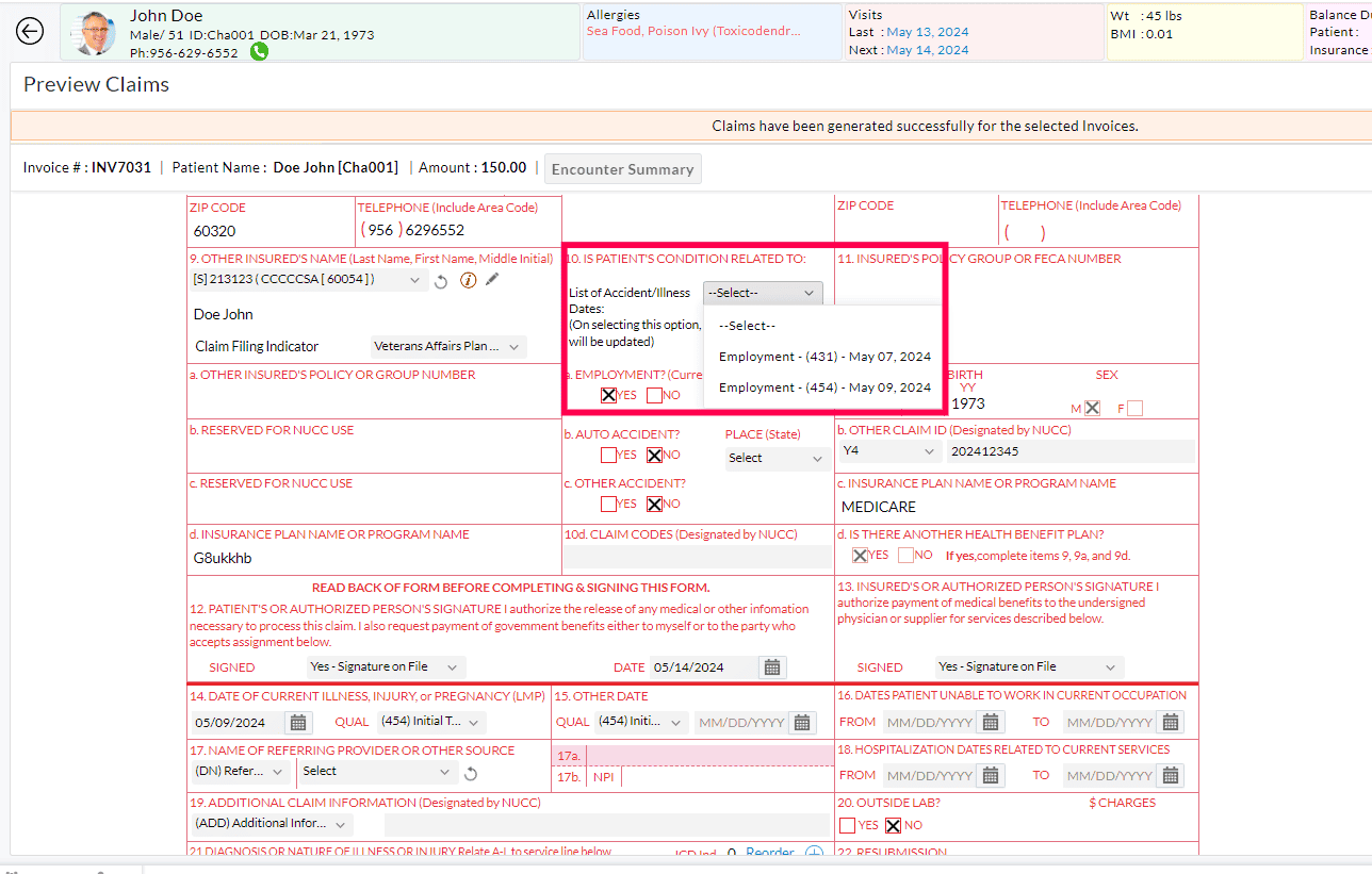 Patient's Condition In Claim Patient's Condition In Claim
