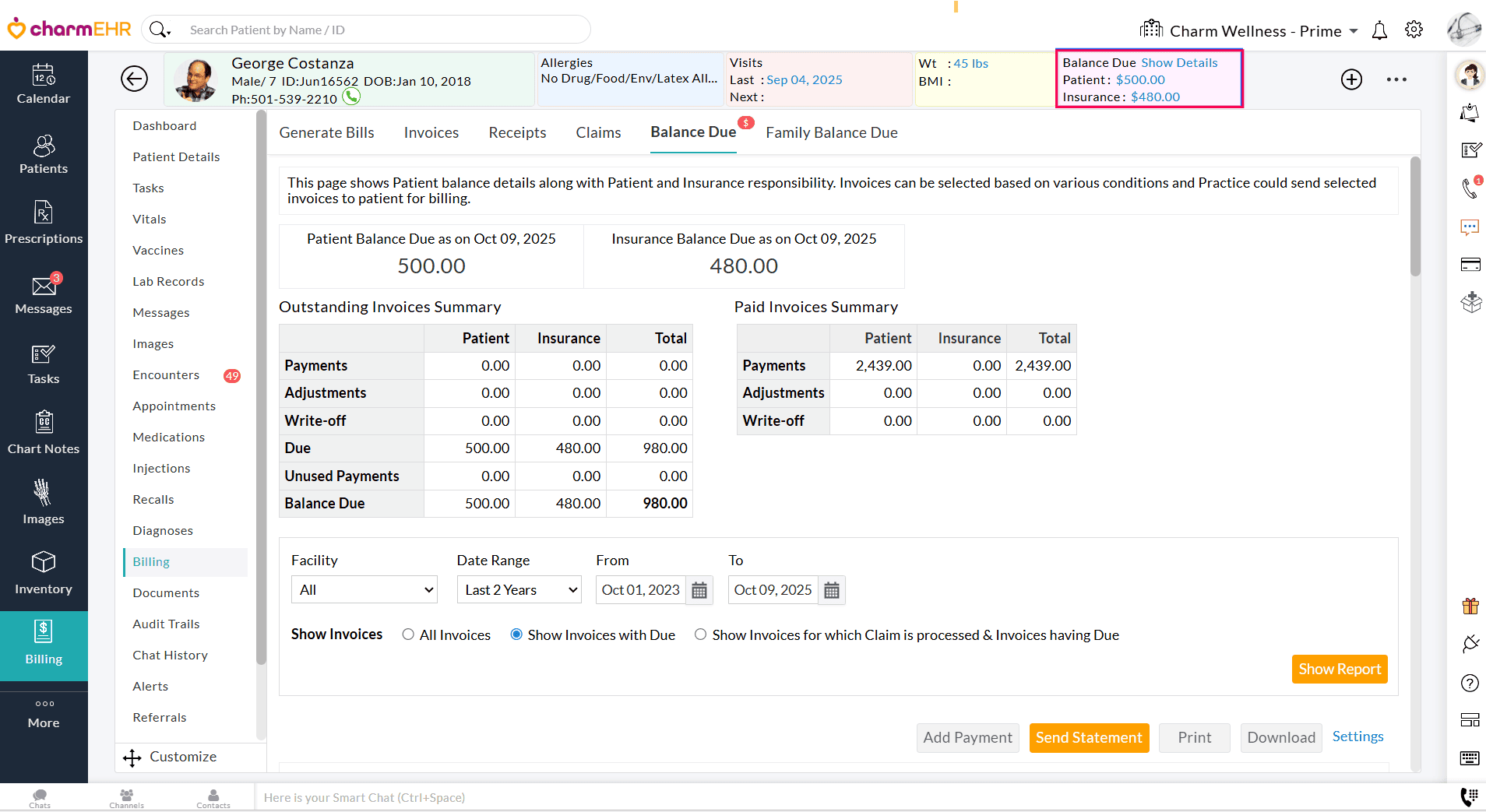 Patient Dashboard Billing