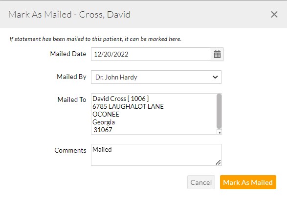 Patient Statements Mark as Mailed Patient Statements Mark as Mailed