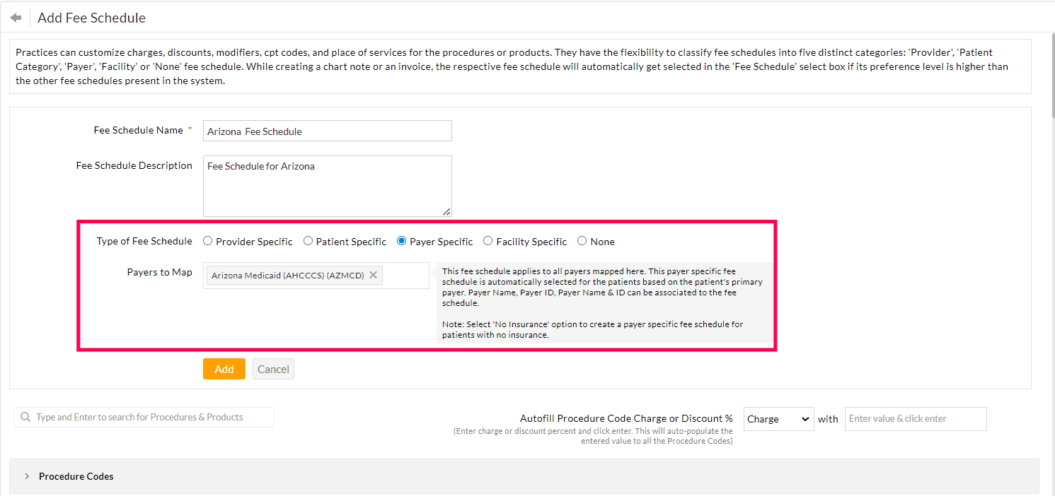 Payer Specific Fee Schedule