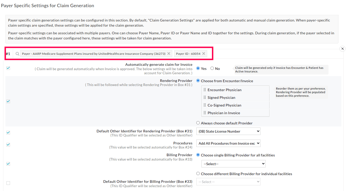 Payer Specific Settings