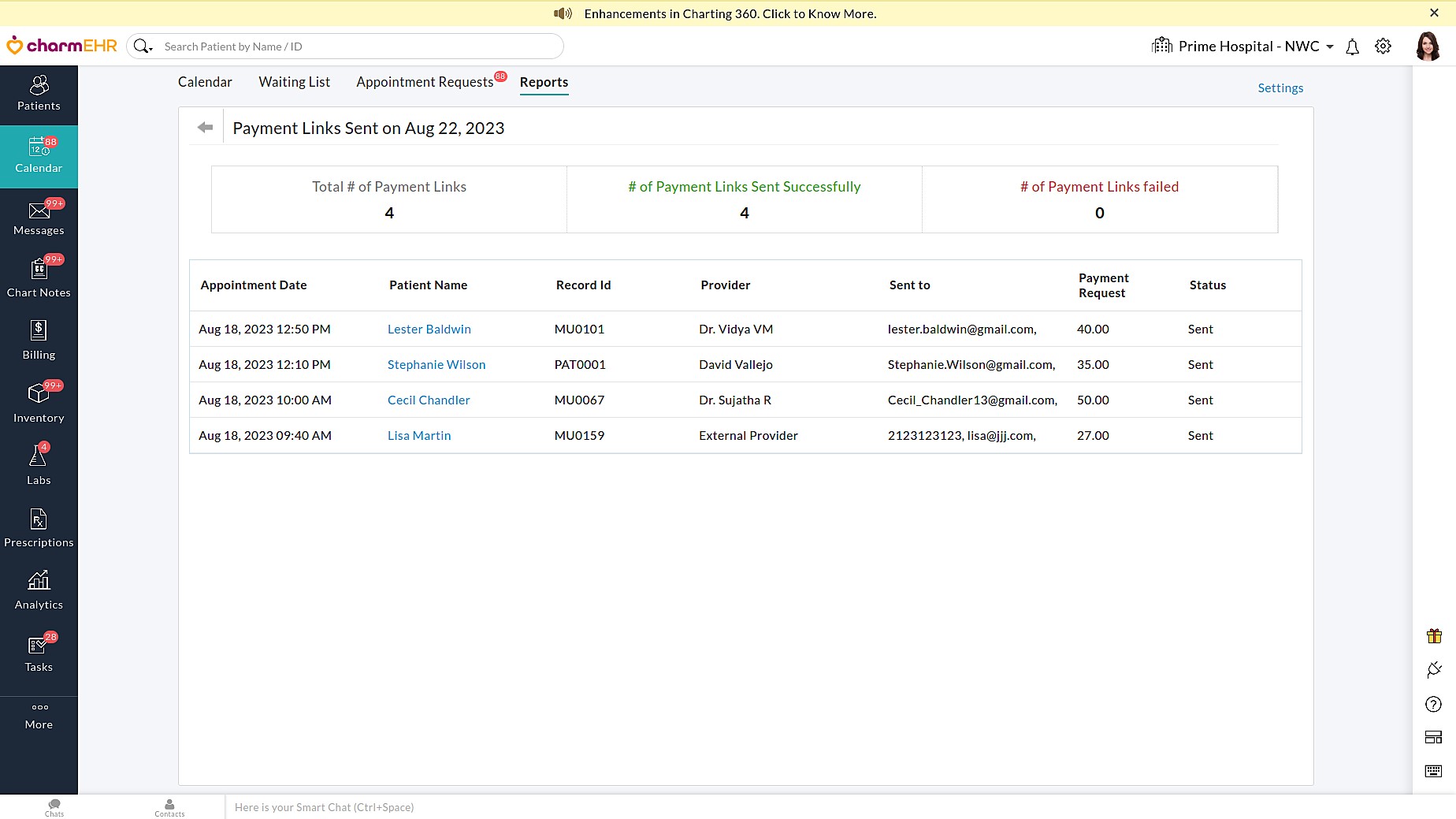 Payment Links Sent List