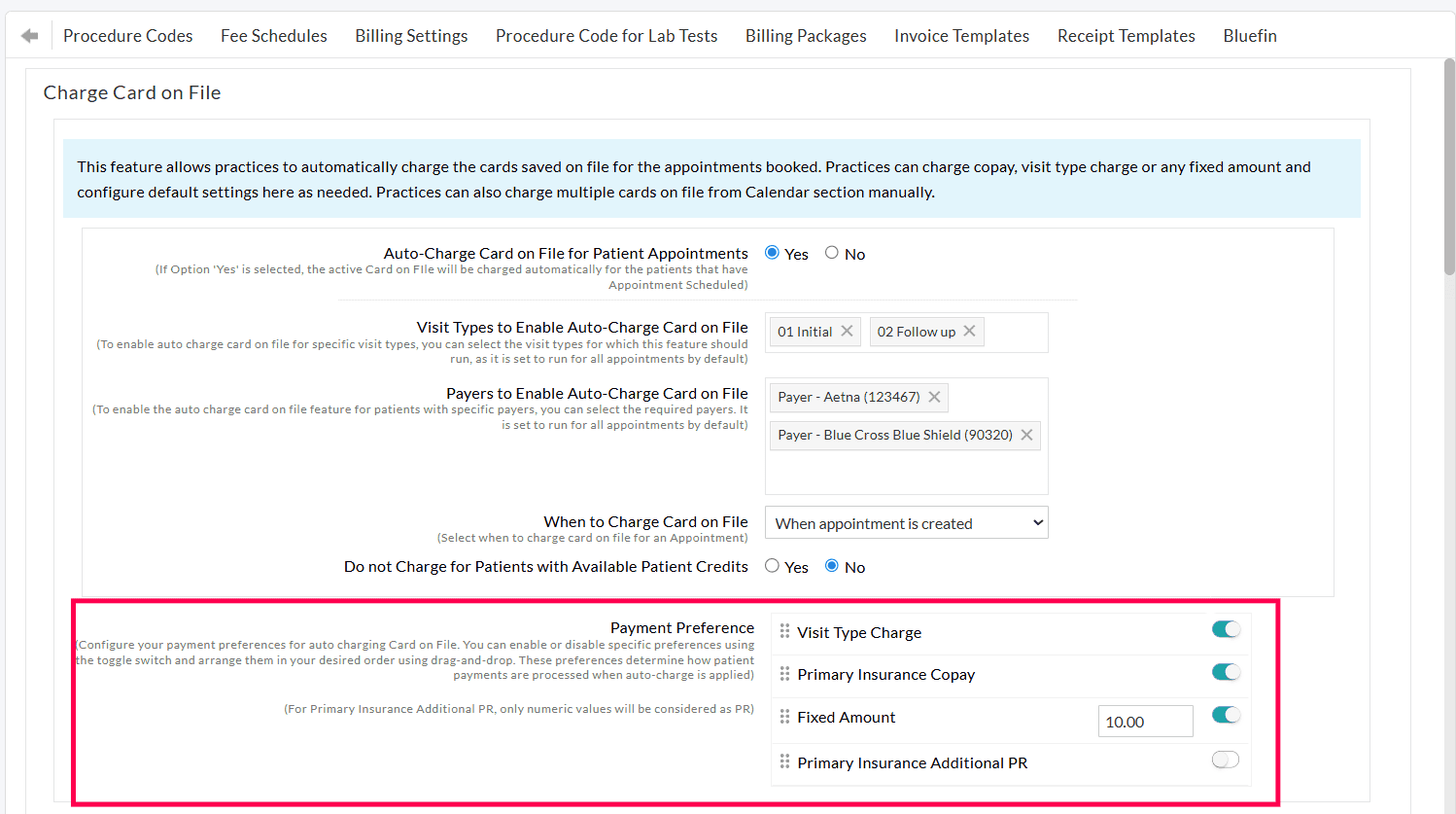 Payment Preference Settings Charge Card on File Payment Preference Settings Charge Card on File