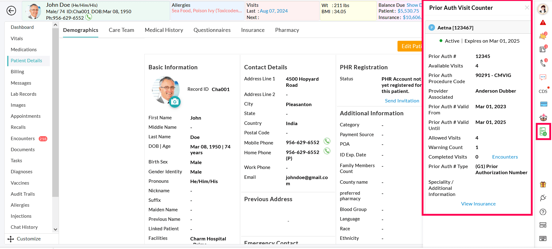 Prior Auth Visit Counter Prior Auth Visit Counter