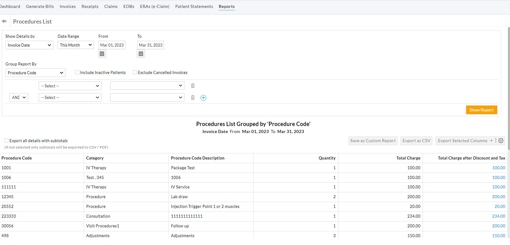 Procedures List Procedures List